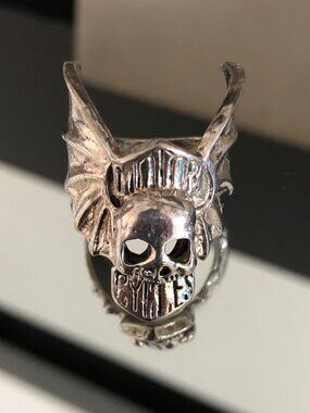 Vintage Unisex Silver Toned Motor Cycles Skull Ring